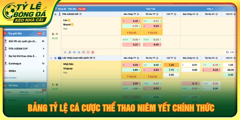 Cập nhật bảng tỷ lệ cá cược thể thao rõ ràng, đầy đủ và dễ theo dõi